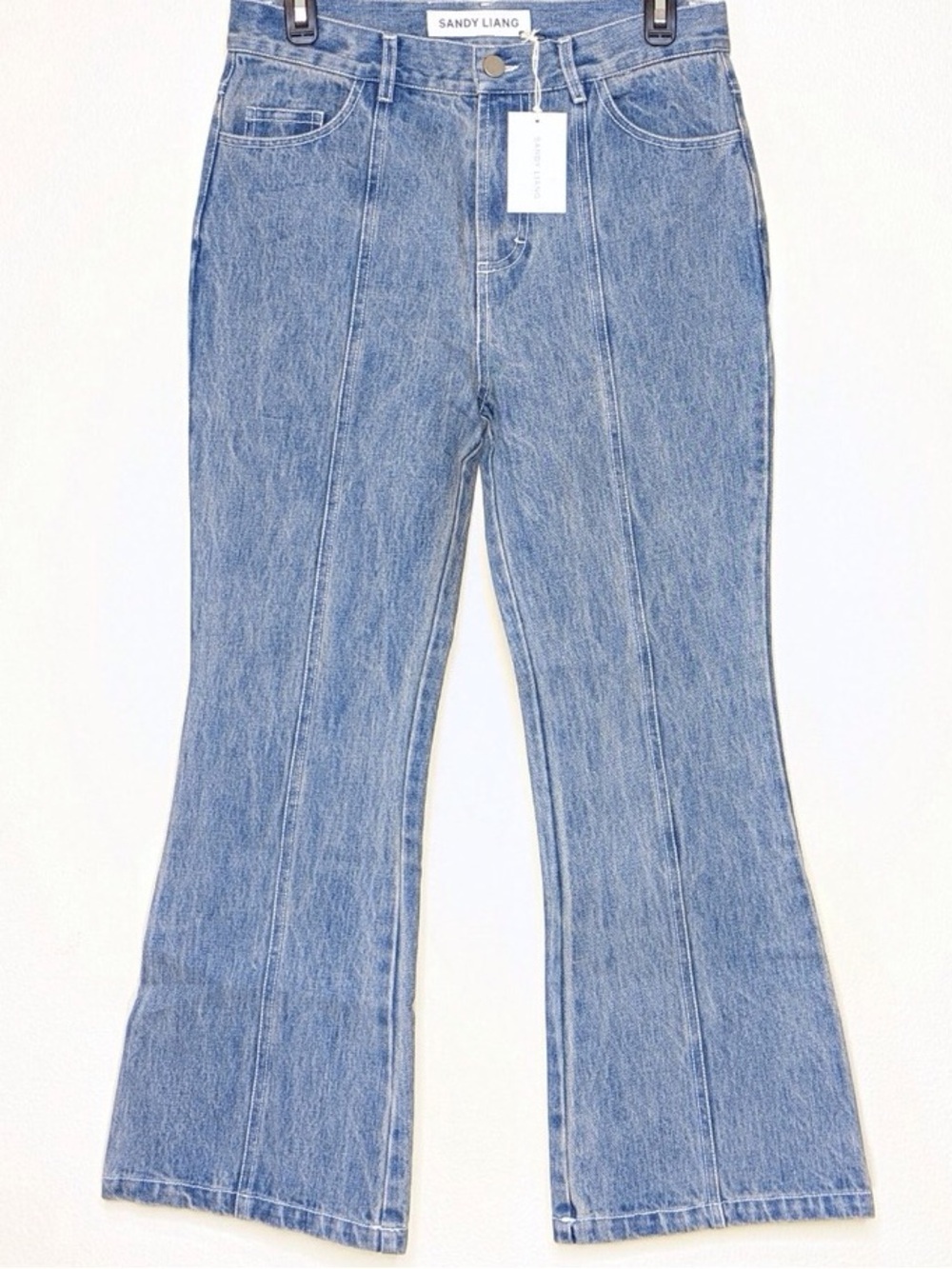 Sandy Liang Wrinkle Flare Cropped Jeans in Blueberry Size 42